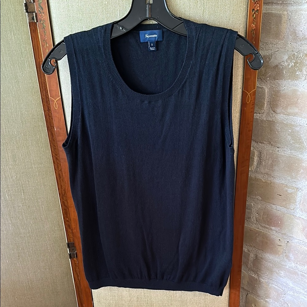 Faconnable Women’s cotton/silk/cashmere Navy Sleeveless Knit Vest in size Large